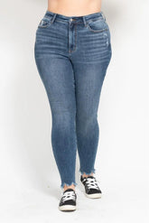 Plus Size High Waist Skinny with Destroy & Shark Bit Hem Judy Blue Medium 14W